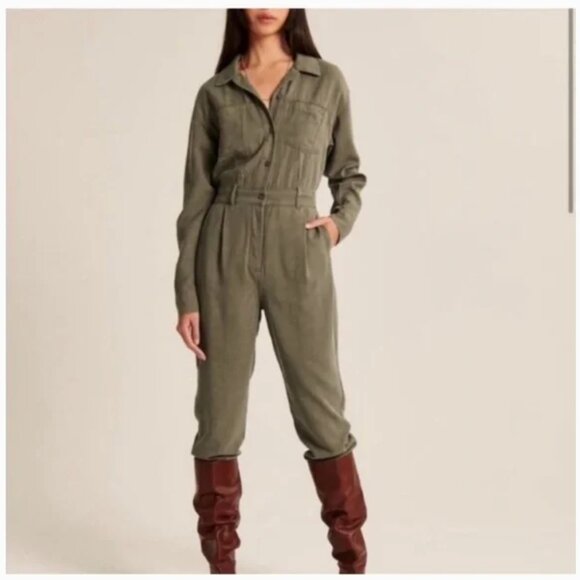 Abercrombie & Fitch Utility Pantsuit Jumpsuit Long Sleeve Military Army Green - Picture 1 of 9